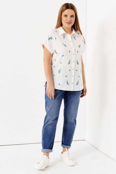 Белая блузка из хлопка с вышивкой и коротким рукавом Панда 91847w белый - фото 2