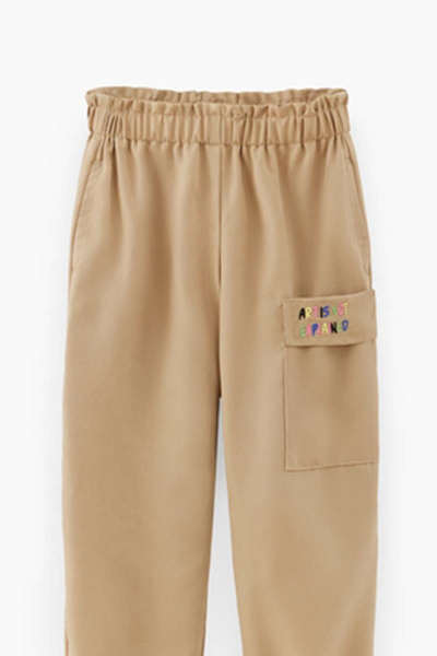 Модные карго брюки из ткани с вышивкой Bell Bimbo 231068 св.бежевый - фото 4