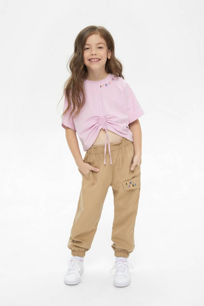 Модные карго брюки из ткани с вышивкой Bell Bimbo 231068 св.бежевый - фото 1