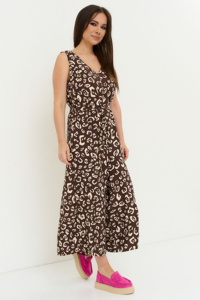 Демисезонный прямой комбинезон из вискозы с поясом Магия моды 2238 коричневый - фото 11