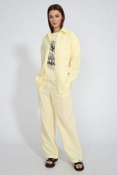 Жёлтые брюки муслин свободного кроя с карманами Kivviwear 4127.03 - фото 6