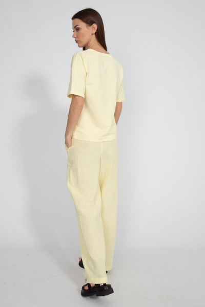 Жёлтые брюки муслин свободного кроя с карманами Kivviwear 4127.03 - фото 5
