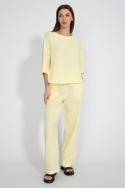 Жёлтые брюки муслин свободного кроя с карманами Kivviwear 4127.03 - фото 4