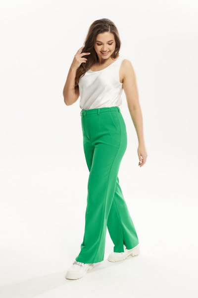 Зеленые прямые брюки из текстиля с карманами Mislana 856 зеленый - фото 1