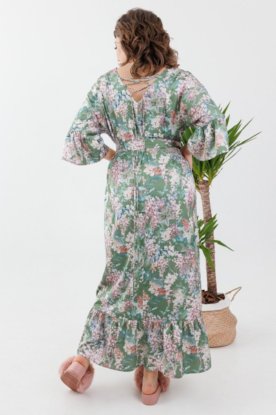 Платье прямое с V-образным вырезом и рукавами-фонариками Anelli 1071 зелень - фото 3