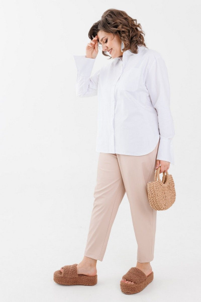 Брючные эко-кожаные брюки с зауженным к низу кроем Anelli 1223 бежевые_тона - фото 3