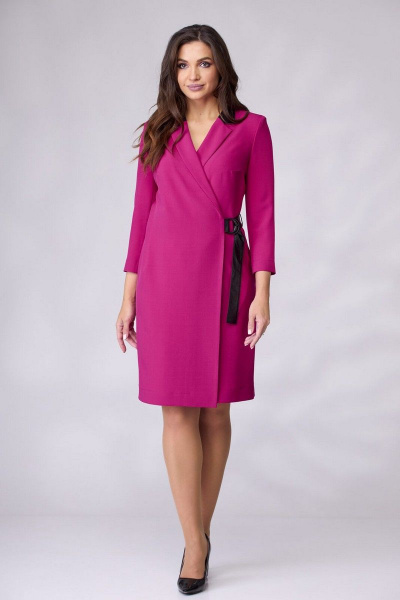 Платье на запах с кожзаменой воротником и талиевыми вытачками Le Collect 301 фуксия - фото 6