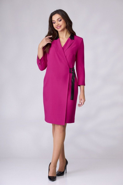 Платье на запах с кожзаменой воротником и талиевыми вытачками Le Collect 301 фуксия - фото 3