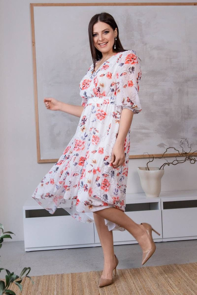Платье на каждый день с отрезным лифом и высоким низом ASV 2603 бело-красный - фото 3