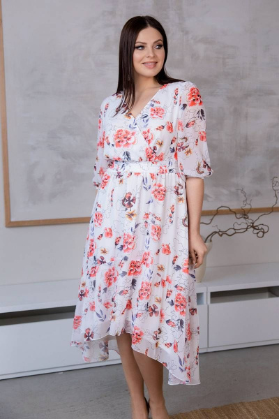 Платье на каждый день с отрезным лифом и высоким низом ASV 2603 бело-красный - фото 1