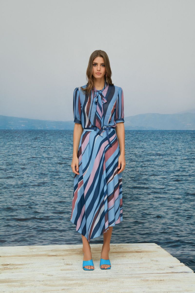 Блуза прямого силуэта с короткими рукавами и бантовым шарфом Alena Goretskaya А1664/3 - фото 1