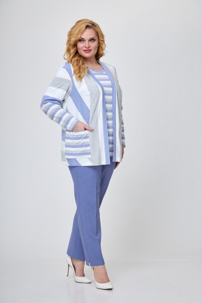 Комплект 3 предмета: жакет, блуза и брюки из трикотажа и вискозы Элль-стиль А-506/2 голубой - фото 2