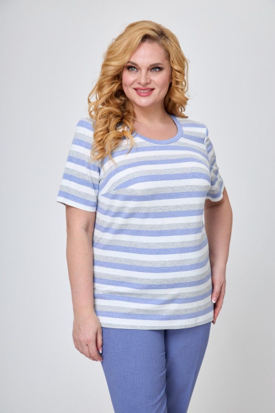 Комплект 3 предмета: жакет, блуза и брюки из трикотажа и вискозы Элль-стиль А-506/2 голубой - фото 7