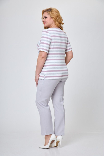 Стильный комплект из трикотажа: жакет, блуза и брюки Элль-стиль А-506/3 серо-розовый - фото 8