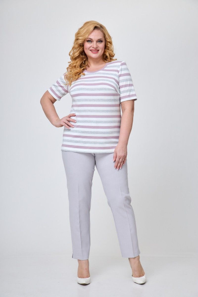 Стильный комплект из трикотажа: жакет, блуза и брюки Элль-стиль А-506/3 серо-розовый - фото 7