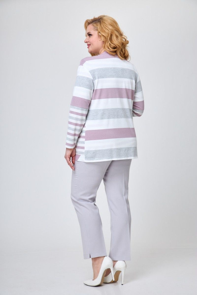 Стильный комплект из трикотажа: жакет, блуза и брюки Элль-стиль А-506/3 серо-розовый - фото 6