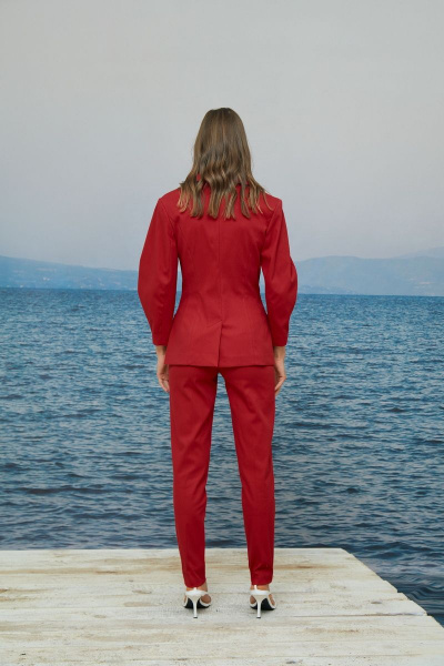 Брюки из костюмной ткани с широким поясом и тесьмой Alena Goretskaya А1718/6 малиновый - фото 2