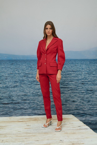 Брюки из костюмной ткани с широким поясом и тесьмой Alena Goretskaya А1718/6 малиновый - фото 1