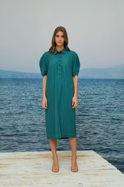 Демисезонное платье из льна с разрезом и карманами Alena Goretskaya A1704/1 - фото 1