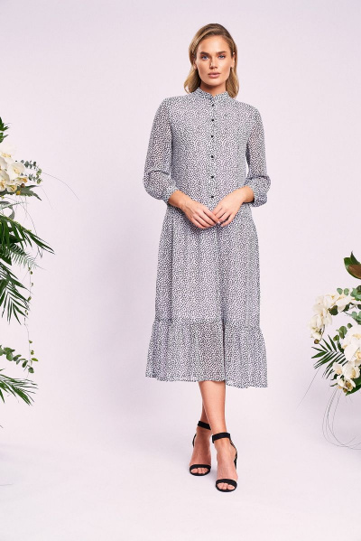 Макси платье из шифона с планкой и воланами KaVaRi 1009.1 белый_принт - фото 2