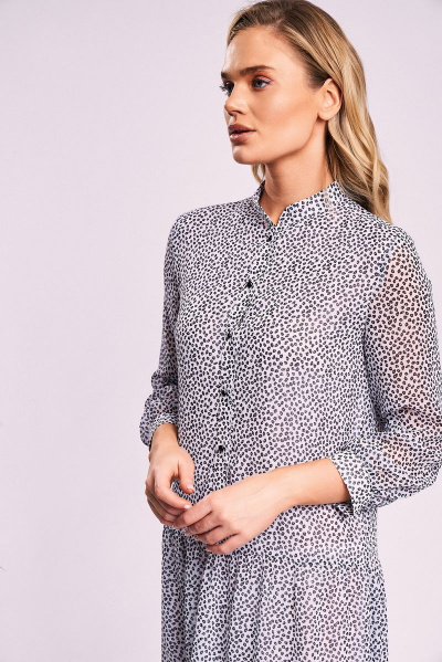 Макси платье из шифона с планкой и воланами KaVaRi 1009.1 белый_принт - фото 6