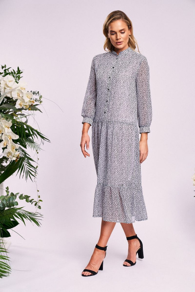 Макси платье из шифона с планкой и воланами KaVaRi 1009.1 белый_принт - фото 1