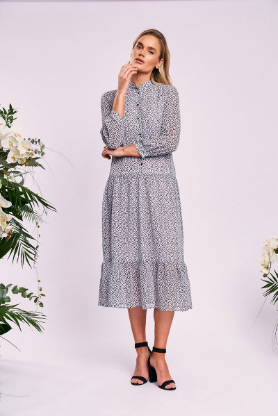 Макси платье из шифона с планкой и воланами KaVaRi 1009.1 белый_принт - фото 4