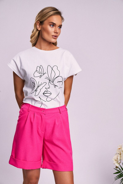 Футболка с дизайнерским принтом и высокоедиа гладким рукавом KaVaRi 4007 молочный_принт - фото 1