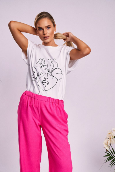 Футболка с дизайнерским принтом и высокоедиа гладким рукавом KaVaRi 4007 молочный_принт - фото 10