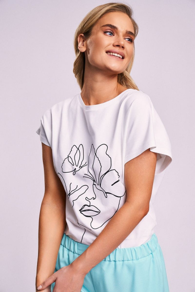 Футболка с дизайнерским принтом и высокоедиа гладким рукавом KaVaRi 4007 молочный_принт - фото 8