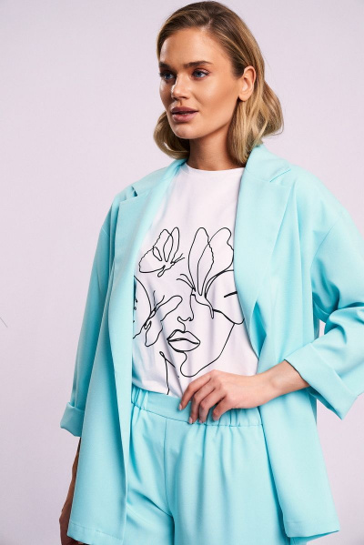 Футболка с дизайнерским принтом и высокоедиа гладким рукавом KaVaRi 4007 молочный_принт - фото 7