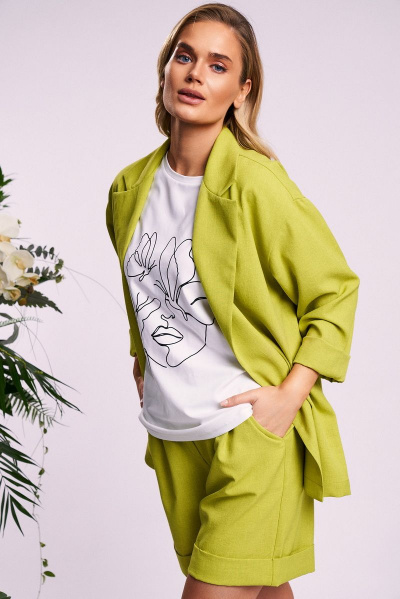 Футболка с дизайнерским принтом и высокоедиа гладким рукавом KaVaRi 4007 молочный_принт - фото 2