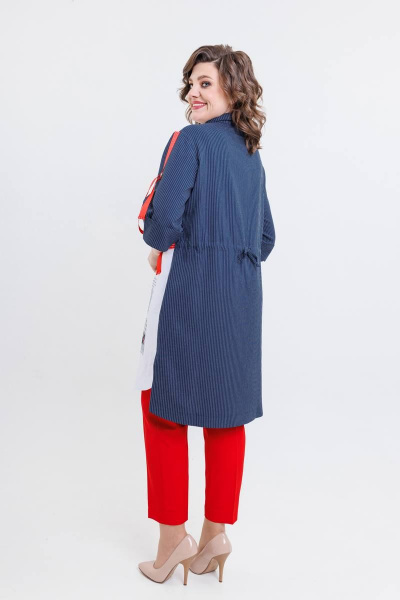 Костюм женский летний из текстиля с шазюблем и брюками на резинке SandyNa 13591 сине-красный - фото 4