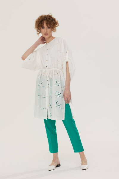 Летний белый комплект блуза и брюки из хлопка Vesnaletto 3442-3 - фото 9