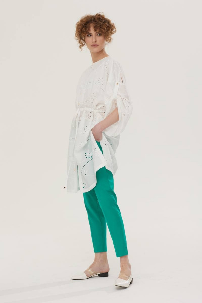 Летний белый комплект блуза и брюки из хлопка Vesnaletto 3442-3 - фото 3