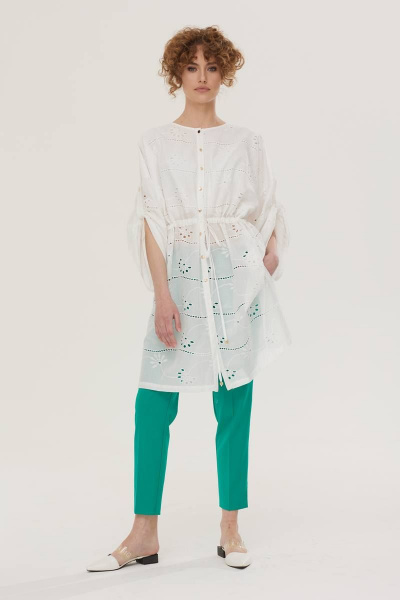 Летний белый комплект блуза и брюки из хлопка Vesnaletto 3442-3 - фото 7