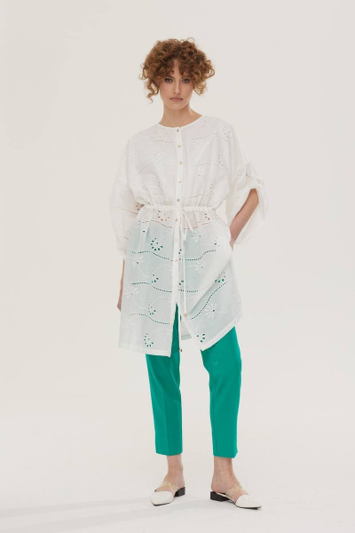 Летний белый комплект блуза и брюки из хлопка Vesnaletto 3442-3 - фото 6