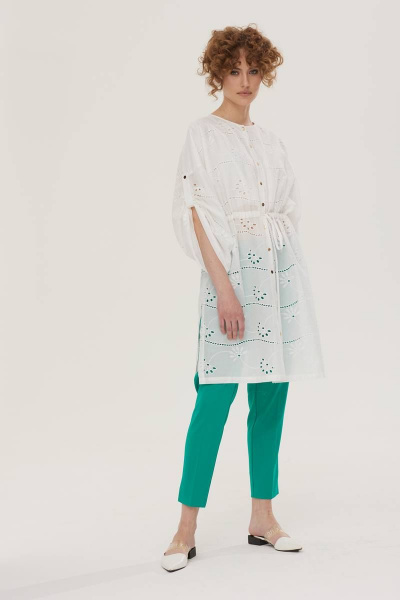 Летний белый комплект блуза и брюки из хлопка Vesnaletto 3442-3 - фото 1