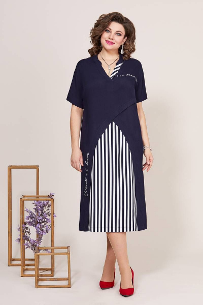 Летнее платье из штапеля и штапеля в полоску с воротником-стойкой Mira Fashion 5240 - фото 1