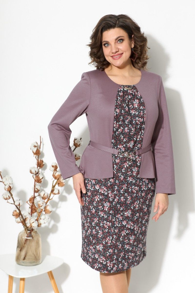 Платье из трикотажа с баской и поясом Fortuna ШЖ 567 серо-розовый - фото 3