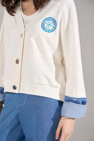 Бомбер свободного силуэта из джинса и трикотажа RINKA 1124 молочный - фото 14