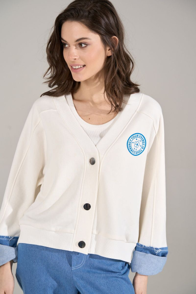 Бомбер свободного силуэта из джинса и трикотажа RINKA 1124 молочный - фото 13