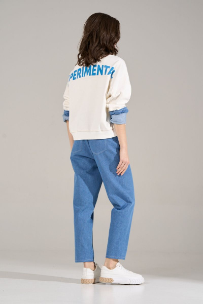 Бомбер свободного силуэта из джинса и трикотажа RINKA 1124 молочный - фото 11