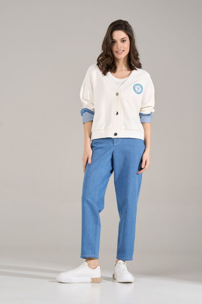 Бомбер свободного силуэта из джинса и трикотажа RINKA 1124 молочный - фото 10