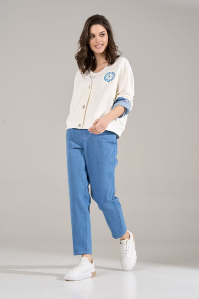 Бомбер свободного силуэта из джинса и трикотажа RINKA 1124 молочный - фото 1