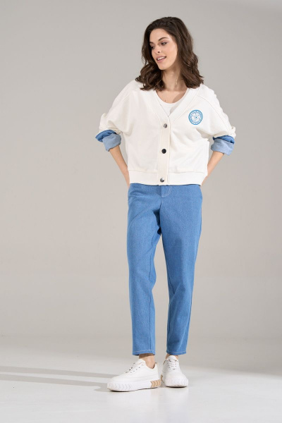 Бомбер свободного силуэта из джинса и трикотажа RINKA 1124 молочный - фото 8