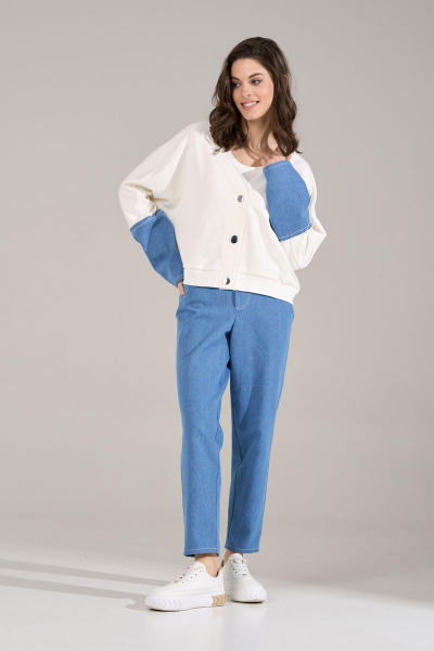 Бомбер свободного силуэта из джинса и трикотажа RINKA 1124 молочный - фото 7