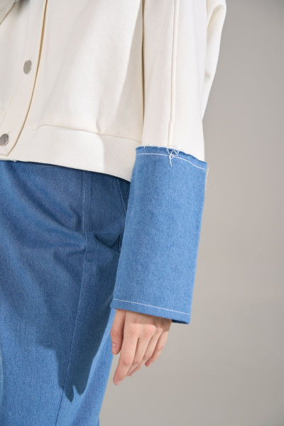 Бомбер свободного силуэта из джинса и трикотажа RINKA 1124 молочный - фото 6