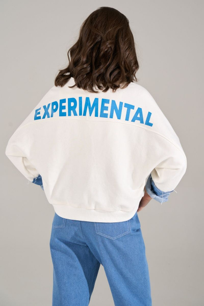 Бомбер свободного силуэта из джинса и трикотажа RINKA 1124 молочный - фото 5