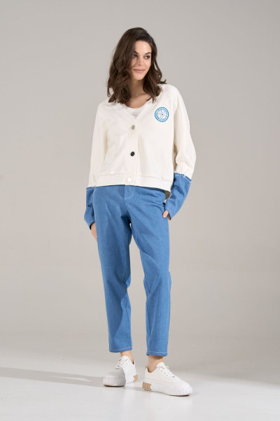 Бомбер свободного силуэта из джинса и трикотажа RINKA 1124 молочный - фото 2